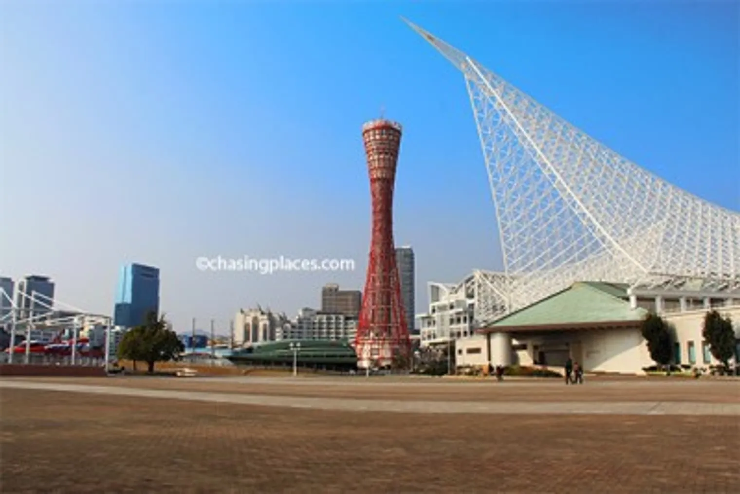 The modern buildings making up the Kobe’s waterfront area