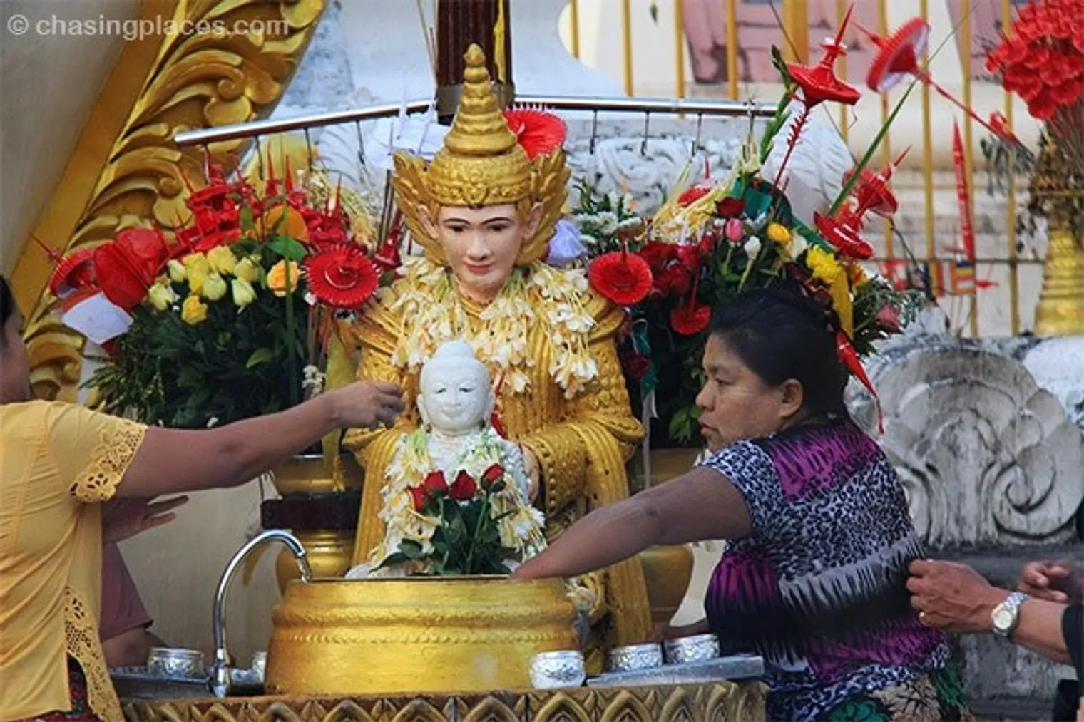 One of the Buddhist statues in Shwedagon Pagoda