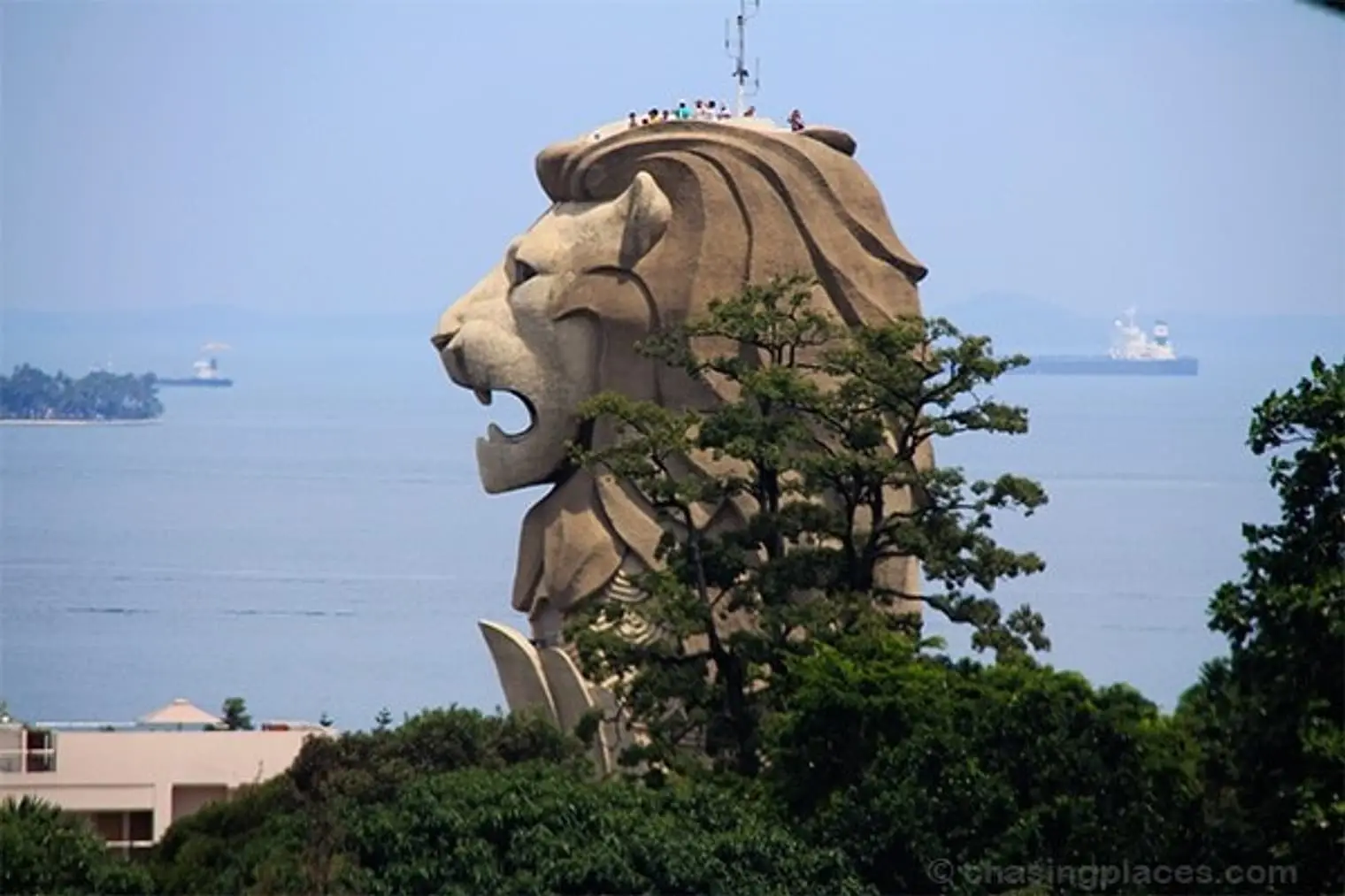 The Merlion on Sentosa Island is an excellent vantage point to see the surrounding area.