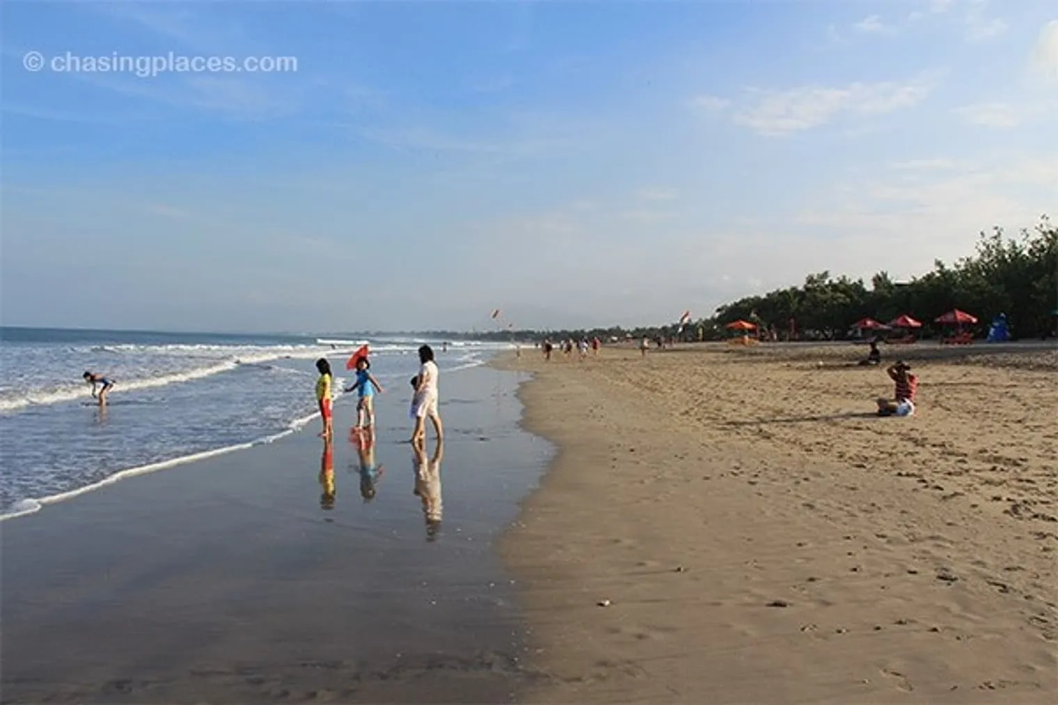 Water reflections on Kuta Beach, Bali Island.