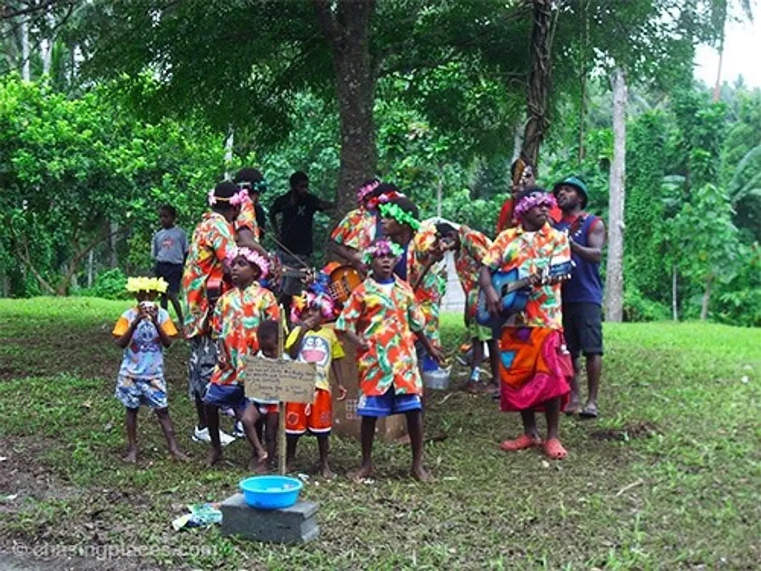 A local performing group welcoming cruise ship passengers to Pentecost Island.