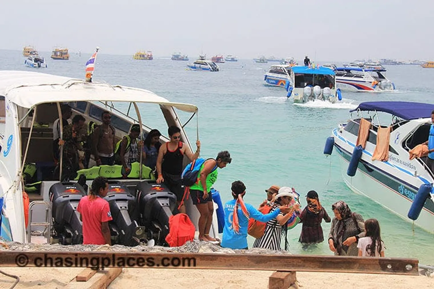 Expect to get wet even before you step on the port of Koh Phi Phi.