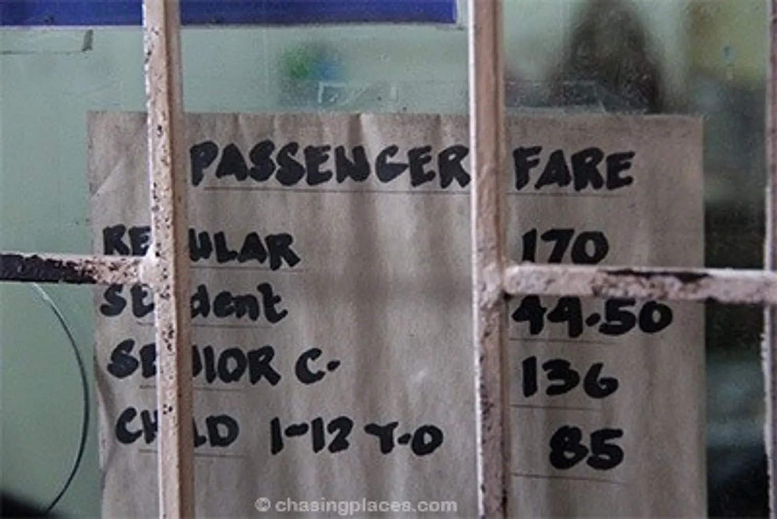 Ferry-prices from Hagnaya to Bantayan Island as of the time of-writing.