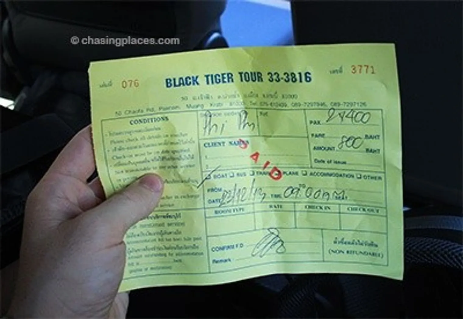The ferry ticket from Krabi Pier to Koh Phi Phi Don at 400 baht per pax