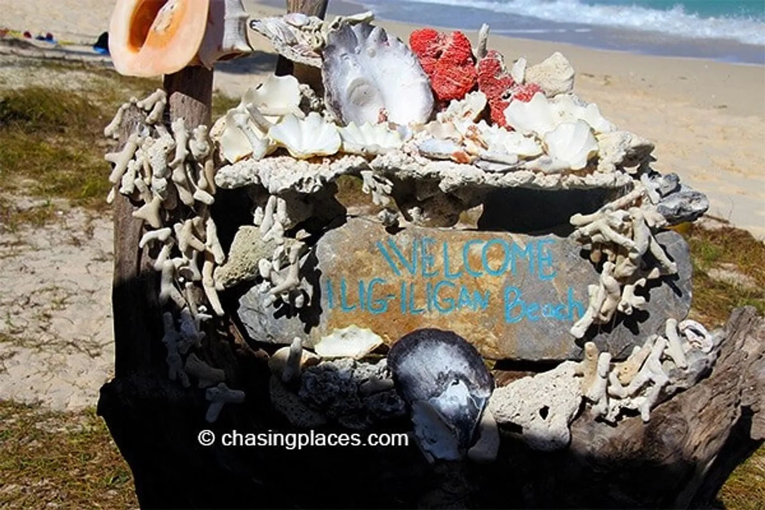 The sign that greets you once you reach this gorgeous beach.