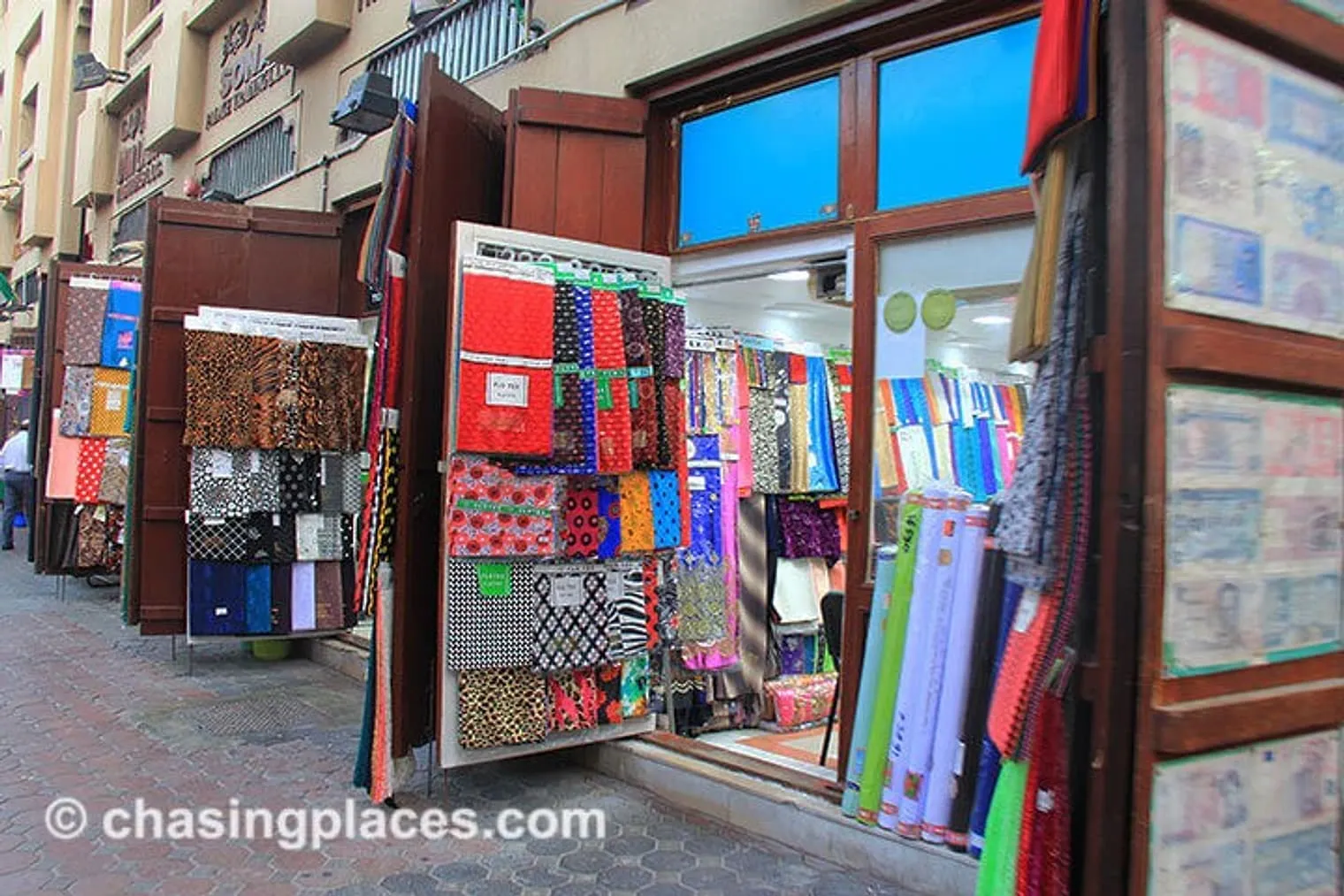 Some of the common items sold in the Textile section of the Bur Dubai Old Souk