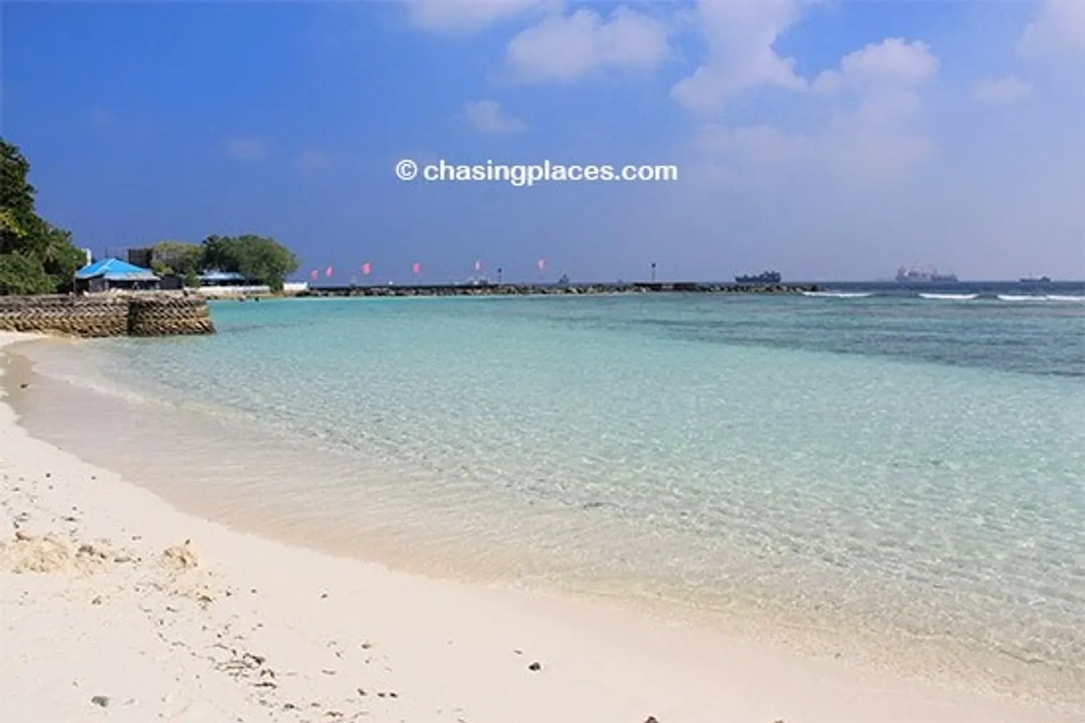 Villingili’s main beach is quite nice with clear water