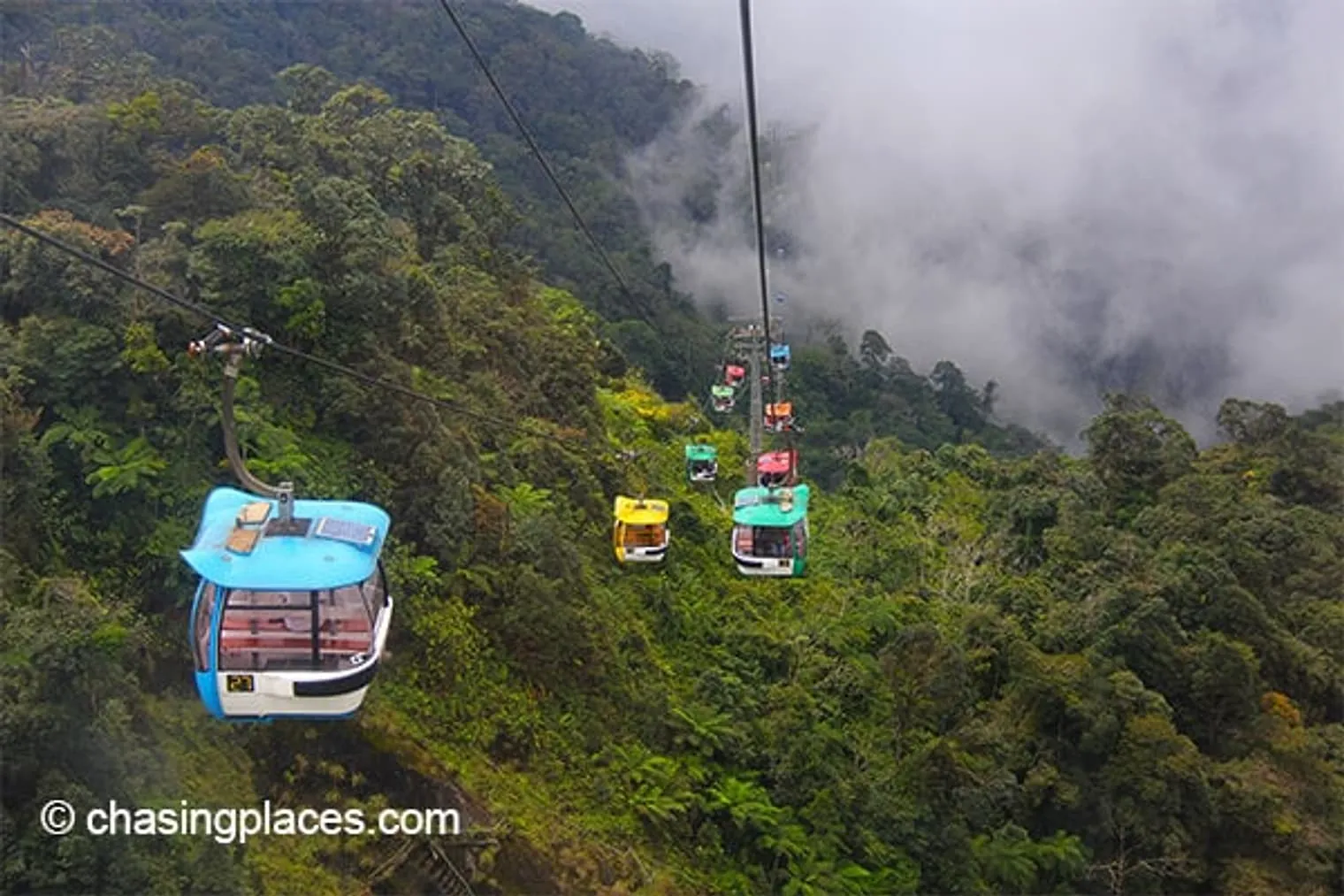 The scenic cable car ride to Genting Highlands