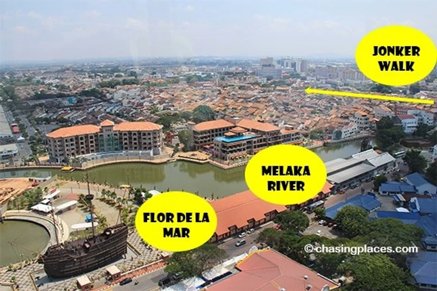 One angle of Melaka from the top of Menara Taming Sari